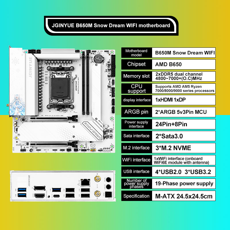 JGINYUE B650M Snow Dream WIFI  - đánh giá và giá Am5 Micro Atx Pcie 5.0 Motherboard